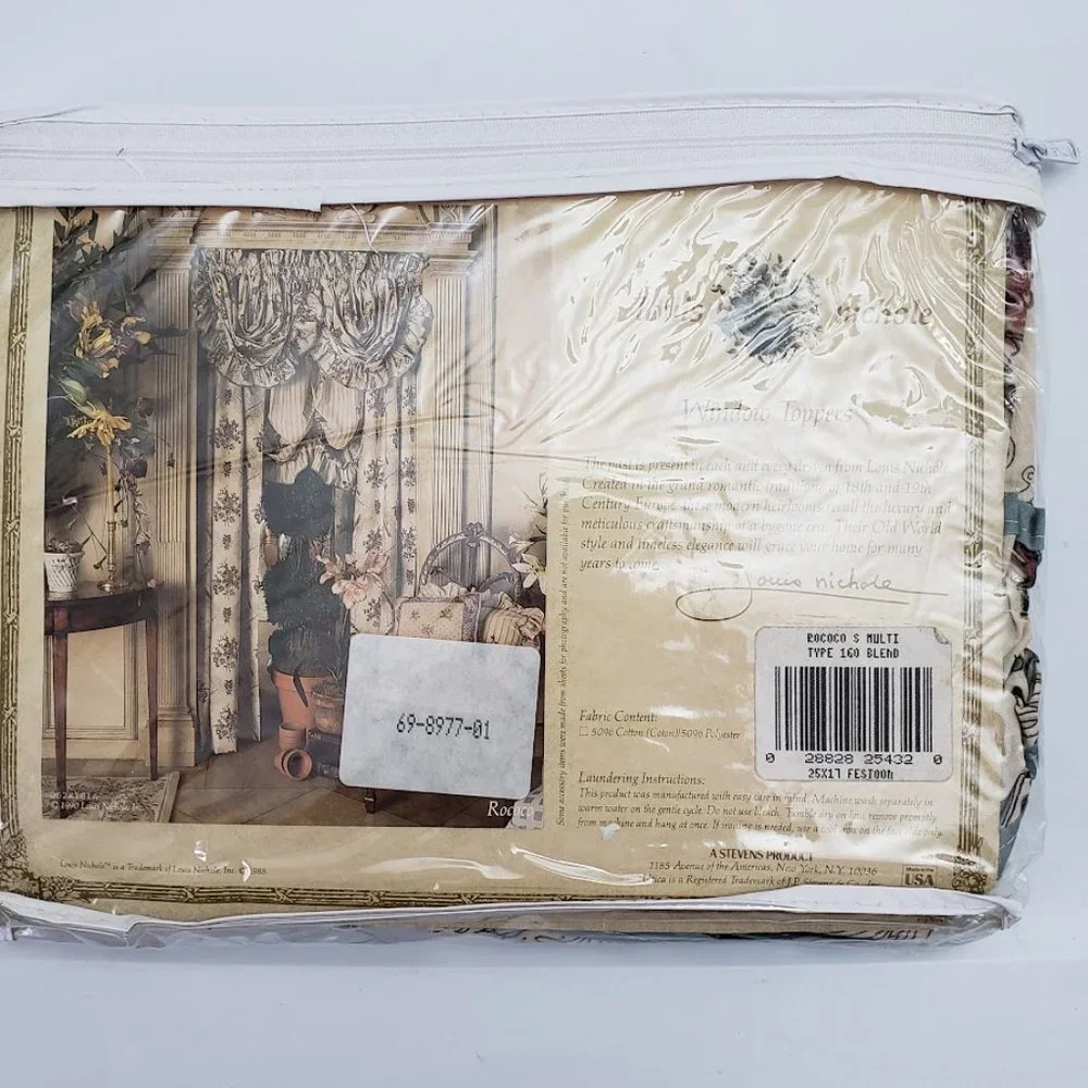 Louis Nichole Festoon Rococo Roses Floral 25W x 17L Valance Vintage 80s NEW 6160